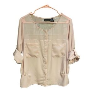 DKNY Pink Blush Sheer Blouse with Rolled Sleeves